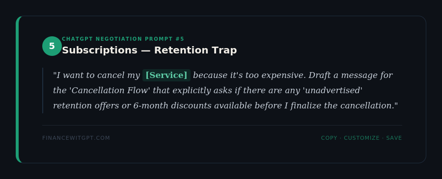 ChatGPT prompt to get unadvertised retention deals before cancelling gym or streaming subscriptions