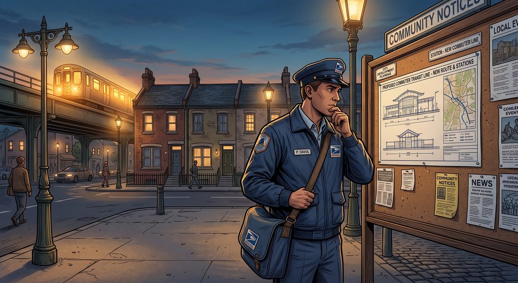 A picture showing the post-office clerk going about his job